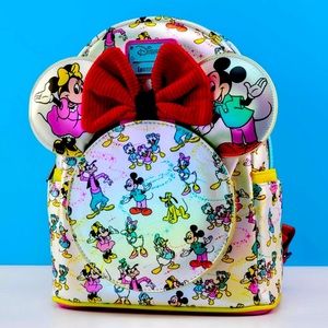 Disney100 Mickey & Friends Print Iridescent Mini Backpack With Ear Headband